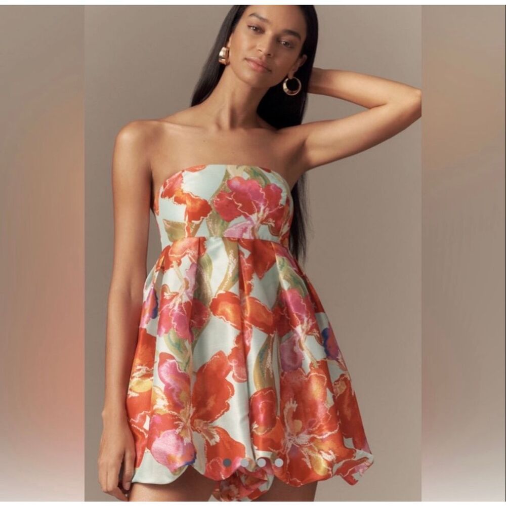 NWT Anthropologie Hutch Strapless Bubble Romper XL Floral Mini Dress Pink Blue